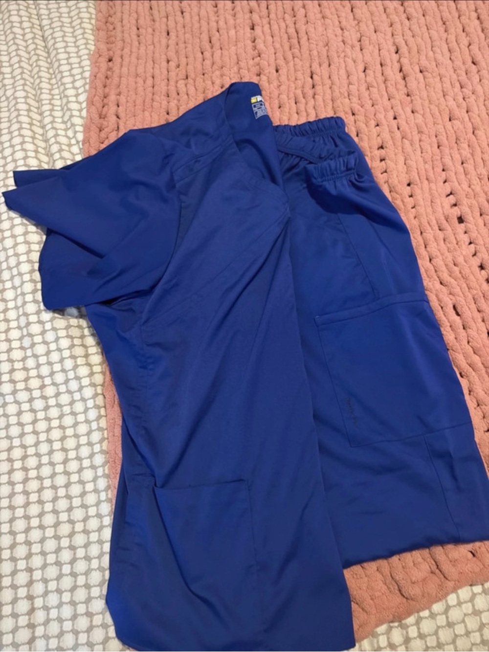 Ladies Plus Size Royal Blue Elastic and Tie Waisted Scrubs